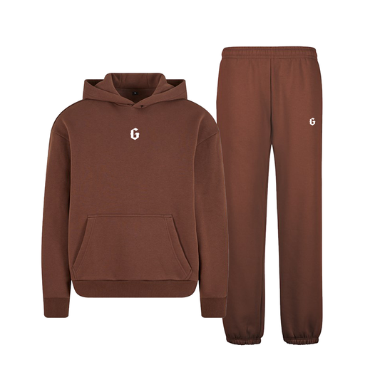 Ghazi Core Embroidered Brown Sweat Pants Tracksuit