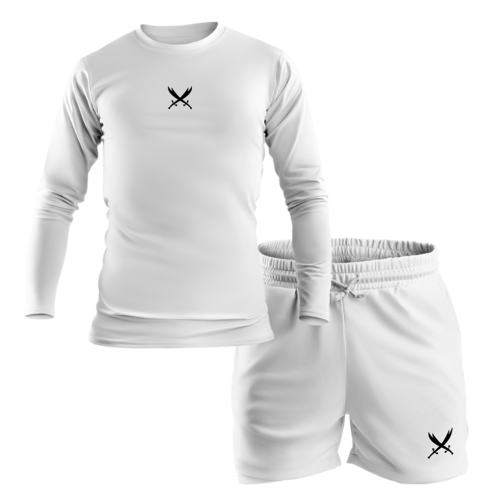 Ghazi GZ1 Tech-Fit White Long Sleeve T-Shirt & Shorts Set