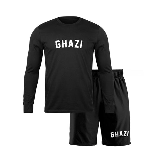 Ghazi Cool Lightweight Black Long Sleeve T-Shirt & Shorts Set